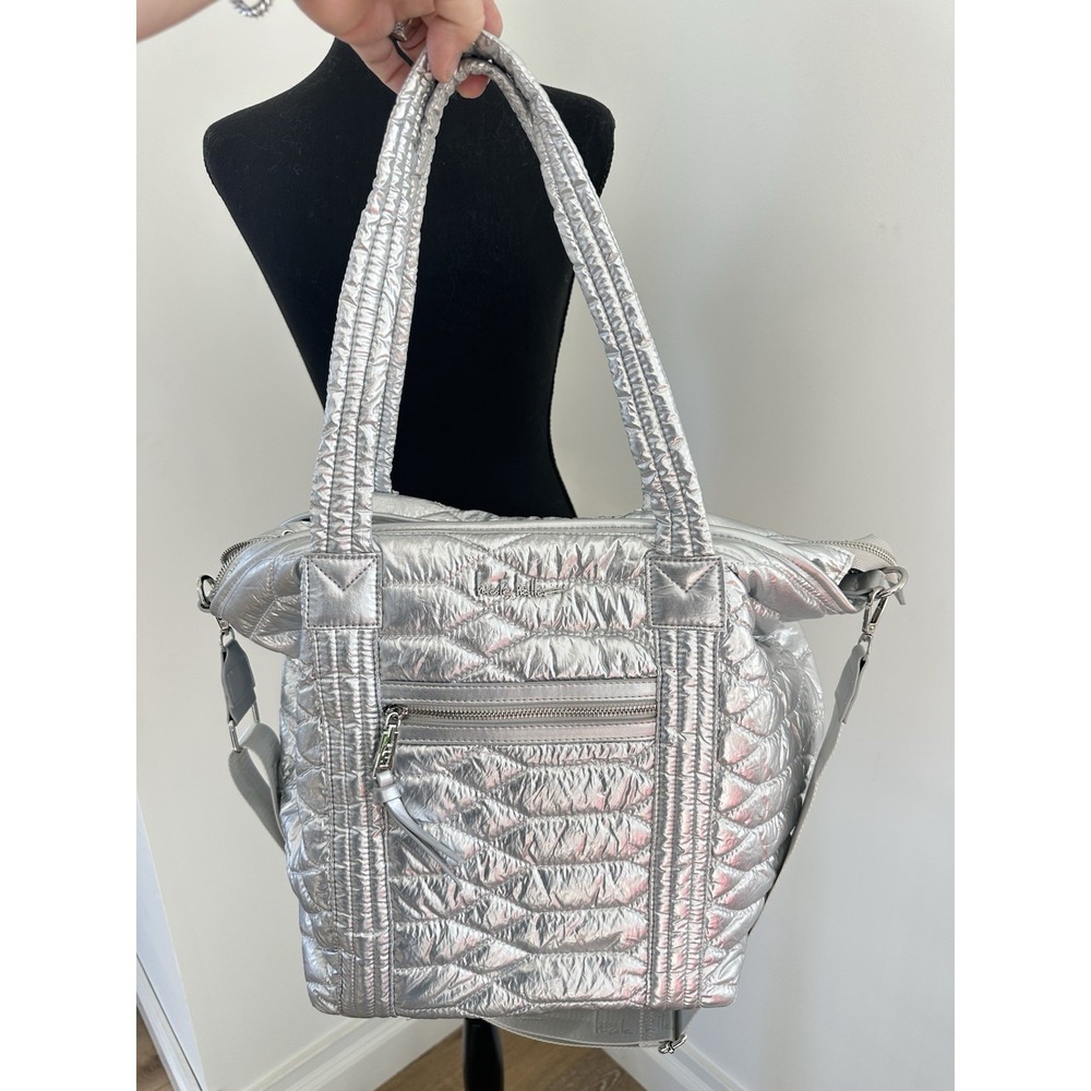 NWOT Nicole Miller Quilted Silver Tote Bag Purse - Picture 2 of 8